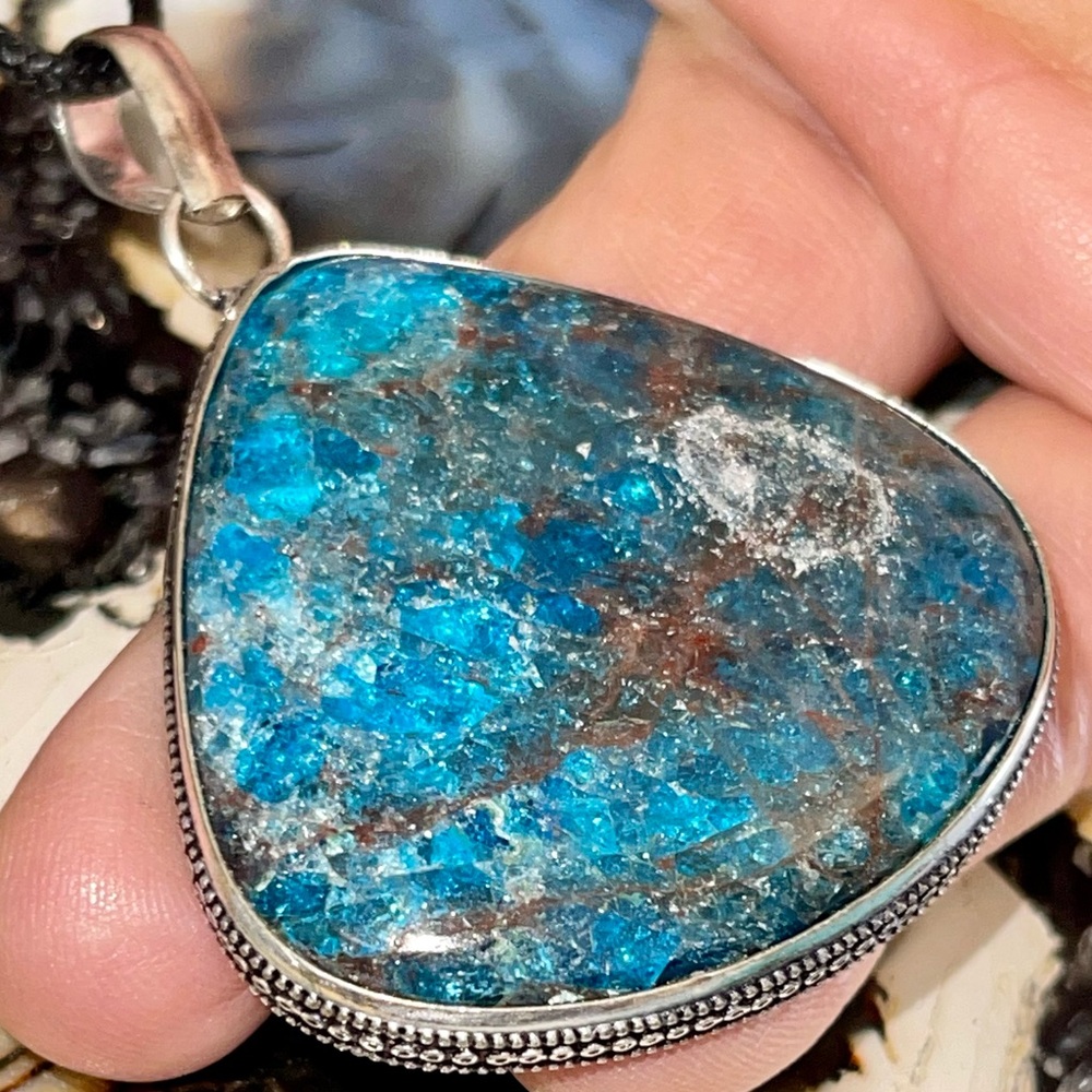 Beautiful Large Blue Apatite Pendant 2 1/4”